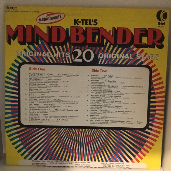 3/$30 K-Tel’s Mind Bender 20 Original Hits Vintage Vinyl Album 1976 various - Picture 2 of 4